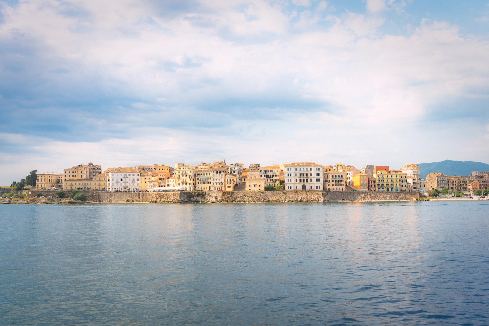 Coastal town waterfront from the sea